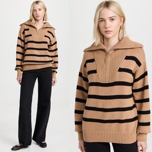 English Factory Striped knit zip pullover
